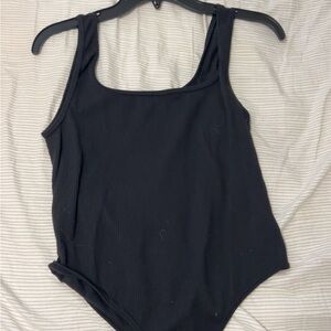 Black Ribbed Tank Bodysuit